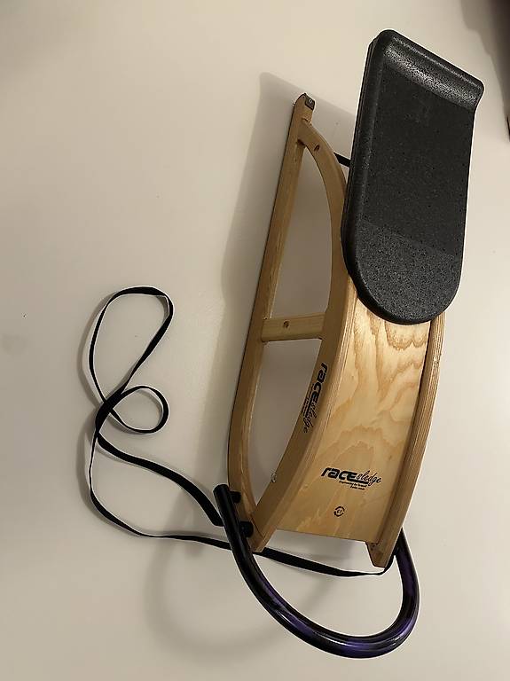 Holzschlitten mit popigem violetten Stahl Bügel