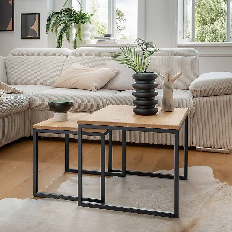 2er Set Beistelltisch NOAH Wildeiche massiv 50 x 50 cm