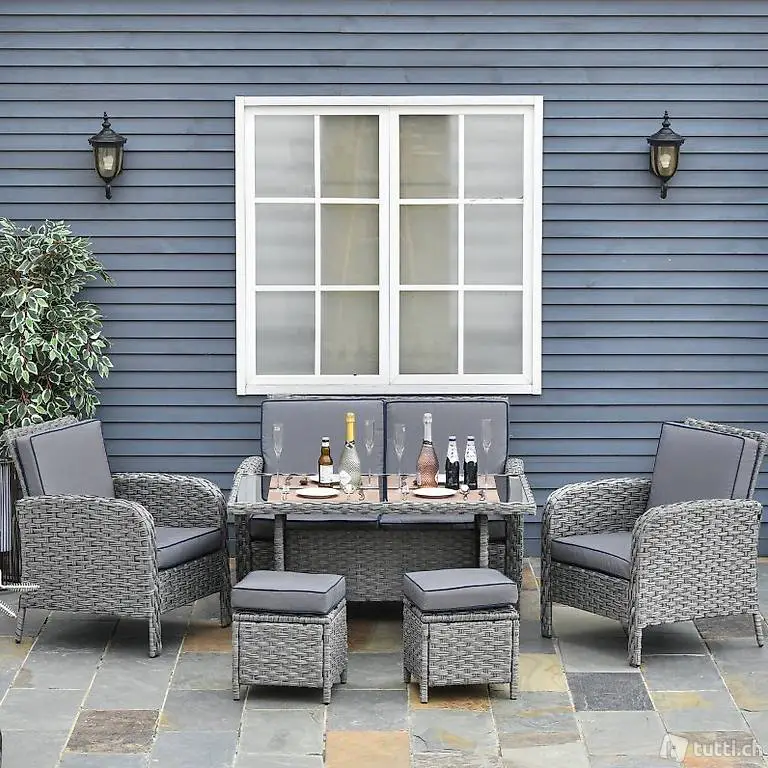  6-tlg. Luxus Polyrattan Garten Essgruppe Gartengarnitur