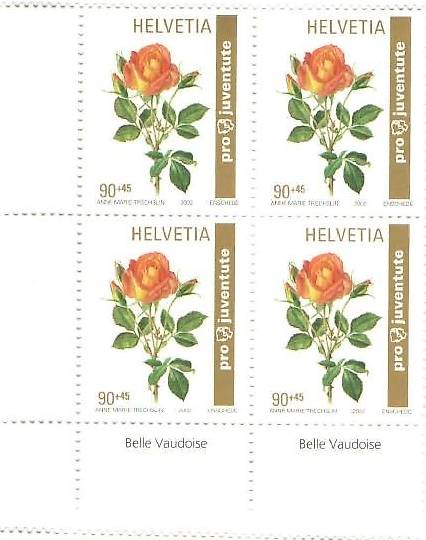 Pro Juventute Viererblock Serie Rosen 2002