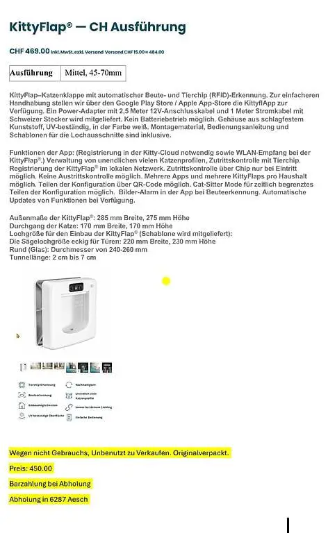 Katzenklappe Kittyflap mit Beuteerkennung