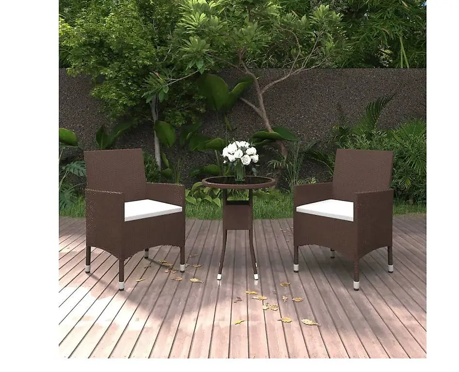 Bistro-Set Poly-Rattan und Hartglas Braun