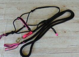 Knotenhalfter Schwarz & Pink, Grösse SHETTY | mit Bodenarbeitsseil 2.5m