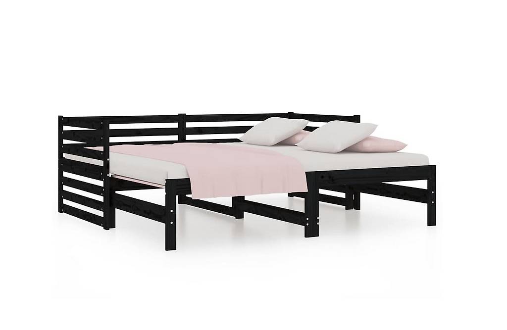 Tagesbett Ausziehbar Schwarz 2x (80x200) cm Massivholz Kiefer