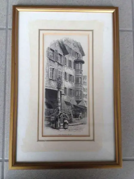 Zürich Street Fountain. Holzstich ca. 1880