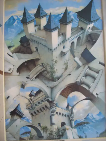 Deko Bild Schloss Berge Fantasie Optische-Täuschung