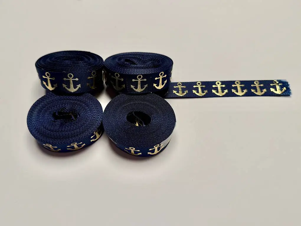 Anker Geschenkband - dunkelblau mit goldenen Anker