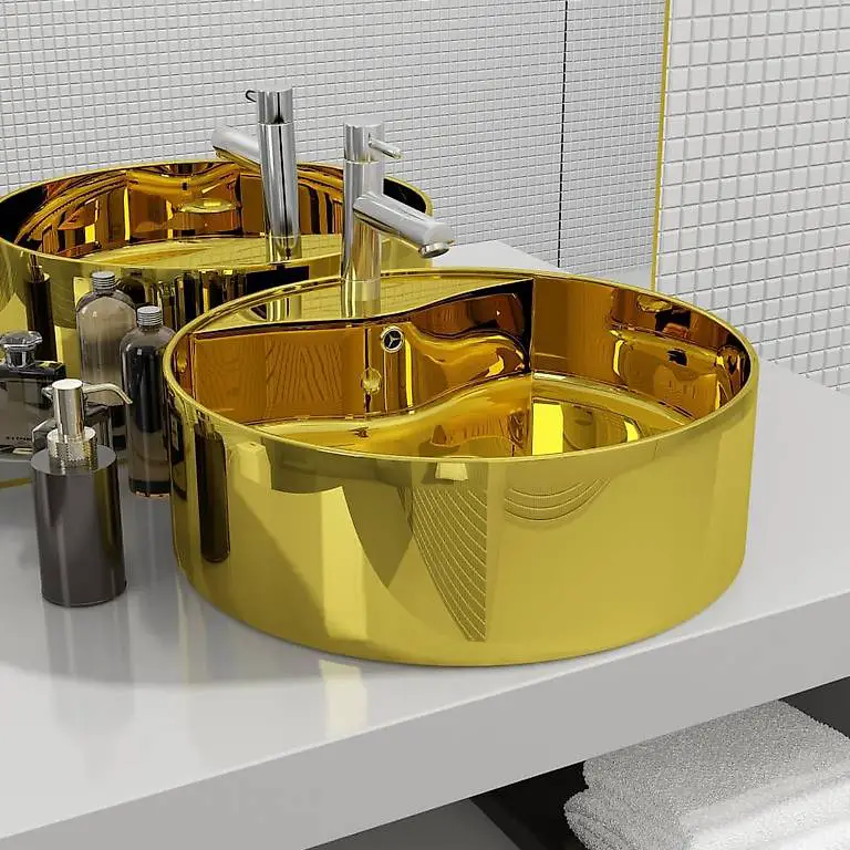Waschbecken mit Überlauf 46,5 x 15,5 cm Keramik Golden