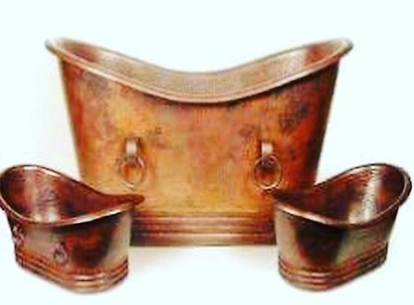 Sonderaktion Freistehende Badewanne mit2 Waschbecken Kupfer