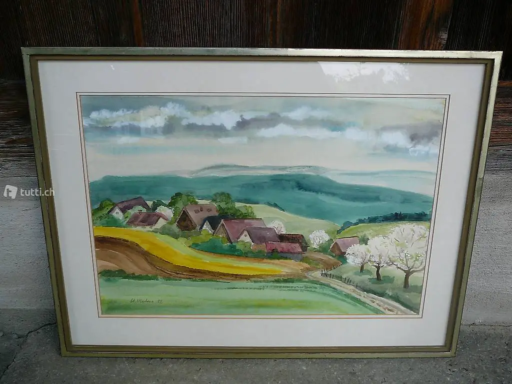 Landschaftsbild / Gemälde mit Goldrahmen 80er Jahre