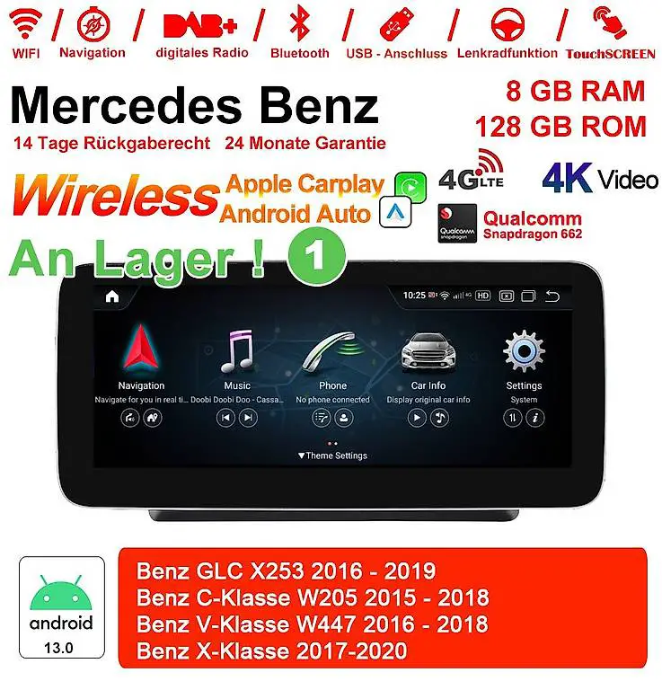 Android 13.0 4G-LTE Autoradio Für Benz GLC, C, V, X Klasse
