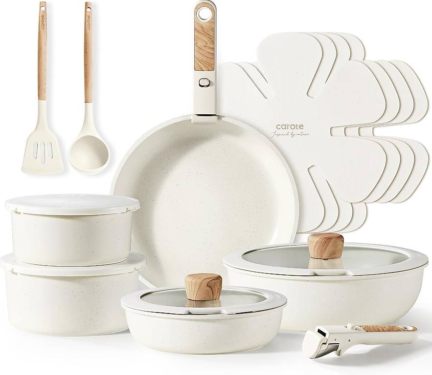 CAROTE Topfset mit abnehmbaren Griffen, Pfannenset 17-Teilig