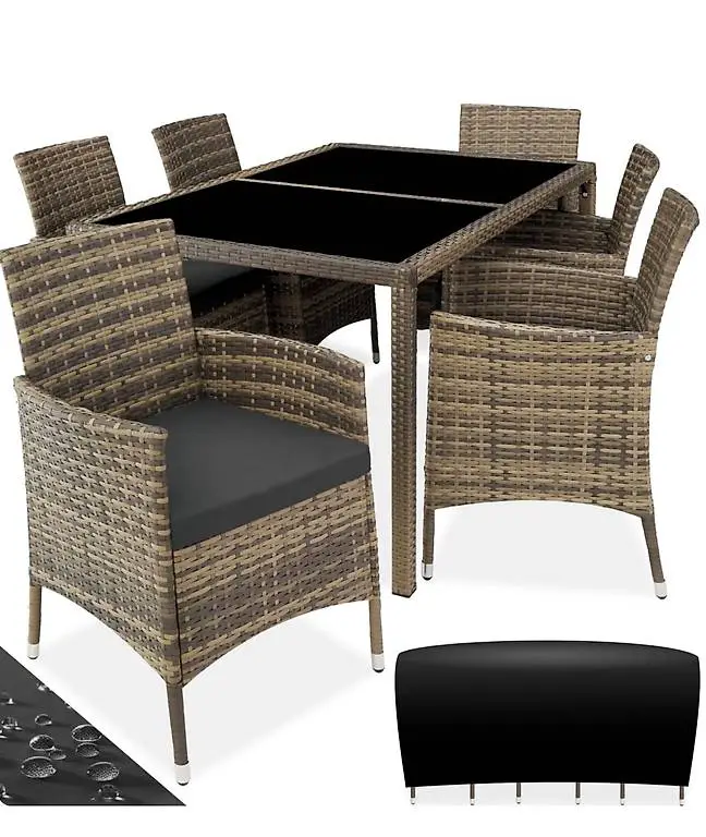 Rattan Sitzgruppe Lissabon natur/dunkelgrau