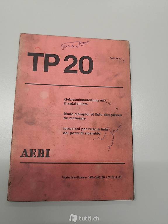 Aebi TP 20 Gebrauchsanleitung und Ersatzteilliste (PDF)