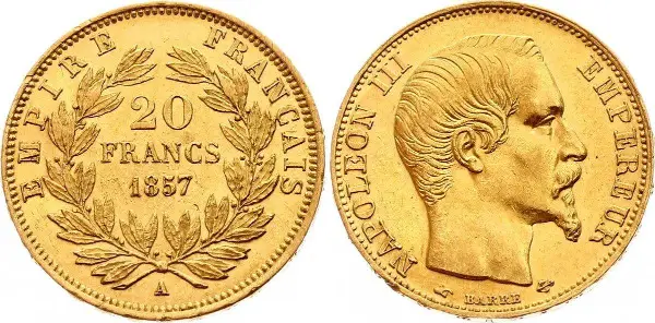Napoleon 20 Francs Goldmünze 1857