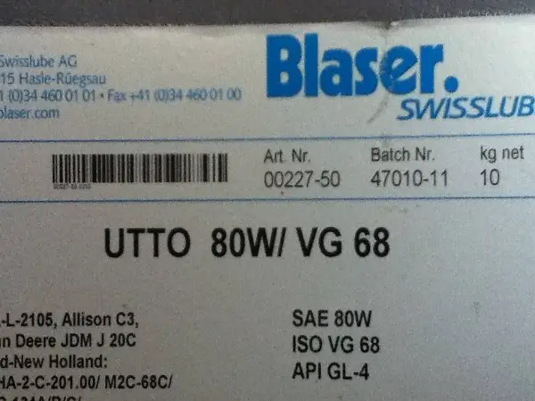 Huile Blaser UTTO 80W-VG 68
