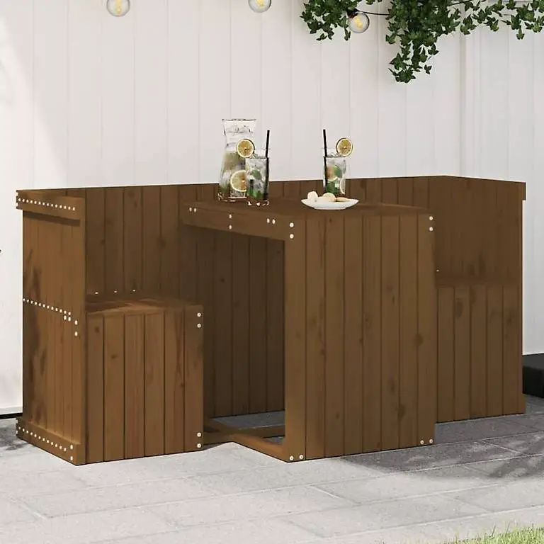 Balkonmöbel-Set 2-Sitzer Honigbraun Massivholz Kiefer