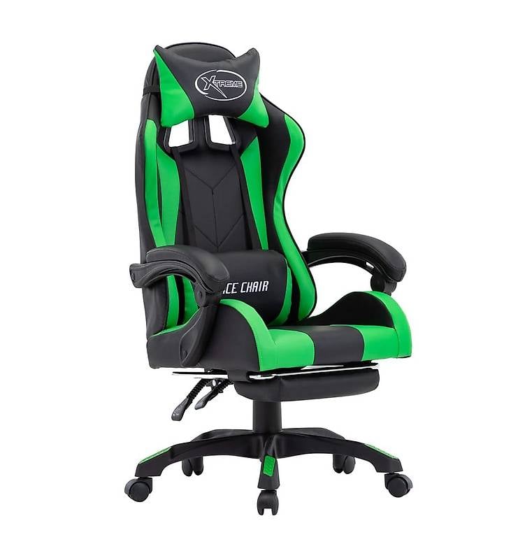 Gaming-Stuhl mit Fussstütze Grün und Schwarz Kunstleder