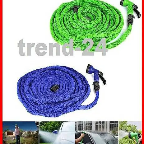  23m Flexibler Gartenschlauch grün oder blau + Düse