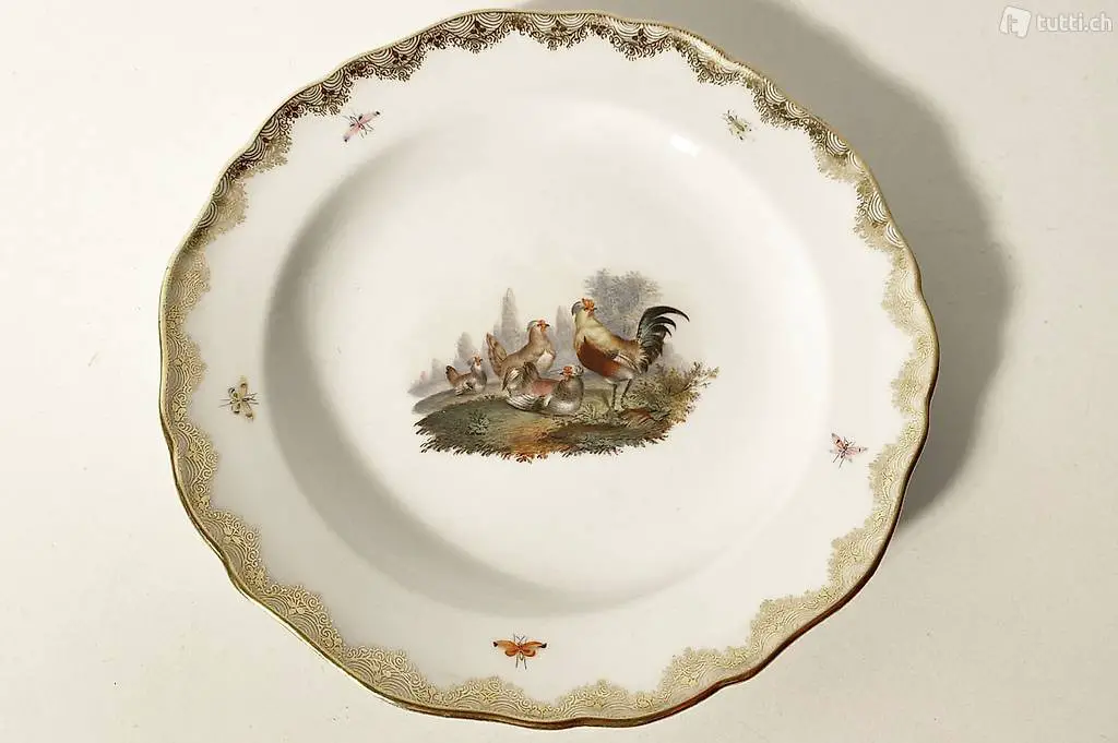  Meissen Zierteller Pozellan Hühner, Federvieh