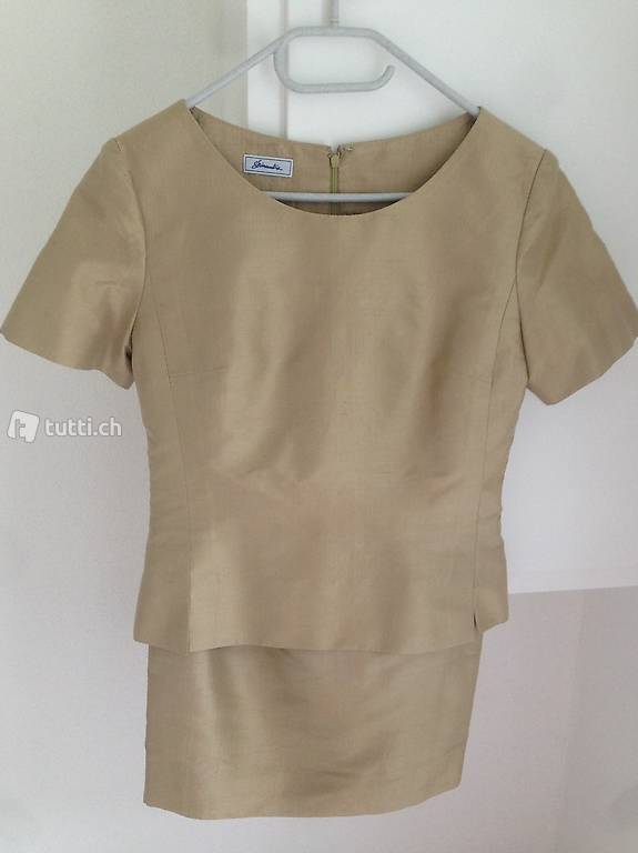 2 teiliges Seidenkleid, Gr. 34, Farbe gold-beige