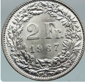 2 Franken SILBER 1967 Stempelglanz