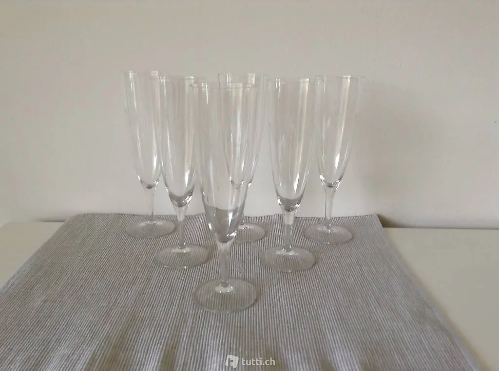 6 edle Champagnergläser, Motiv geritzt