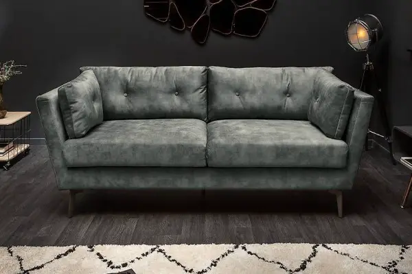  Elegantes 3er Sofa LEO - 220cm dunkelgrün Samt