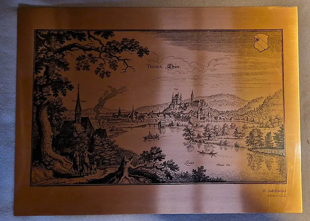 Kupferplatte mit Karte der Stadt Thun