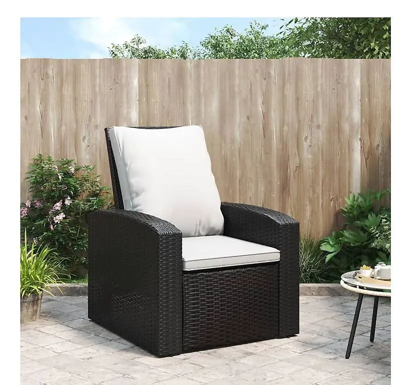 Gartensessel Verstellbar mit Kissen Schwarz Poly Rattan