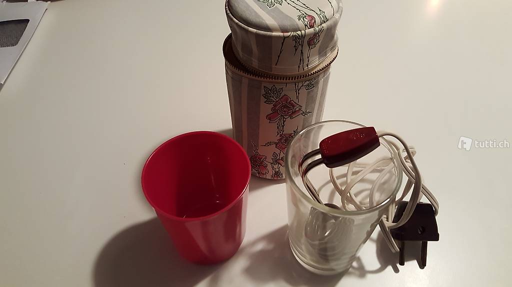 antiker Tauchsieder Reisesieder Wasserkocher m. Glas, Etui