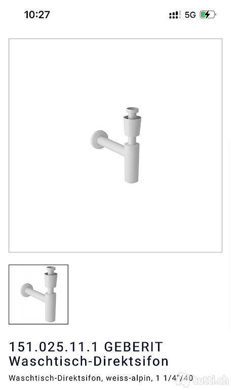 Waschtisch Siphon 5/4? 40 mm Weiss