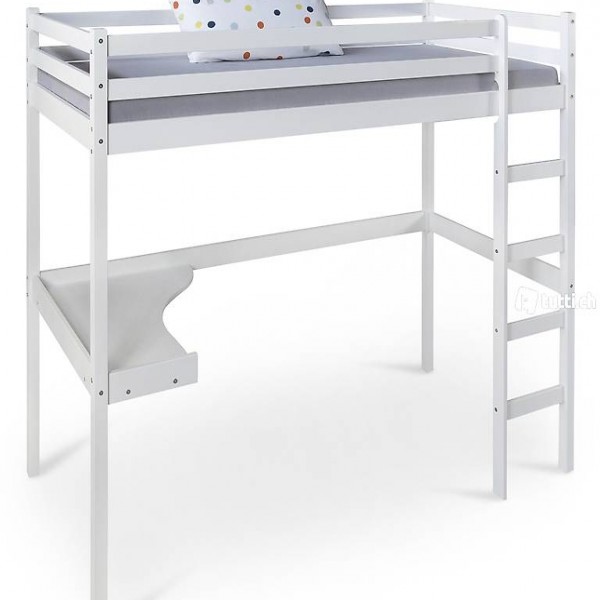  Hochbett Kinderbett 90x200 weiss Schreibtisch Spielbett