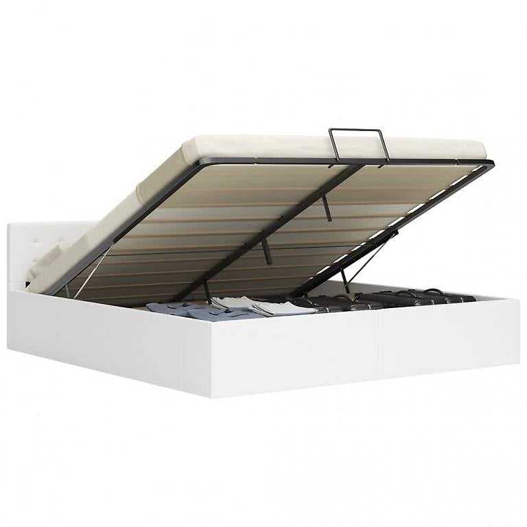 Stauraumbett Hydraulisch Weiss Kunstleder 180×200 cm