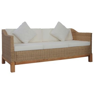 vidaXL 3-Sitzer-Sofa mit Kissen Natürliches RattanSKU:283077