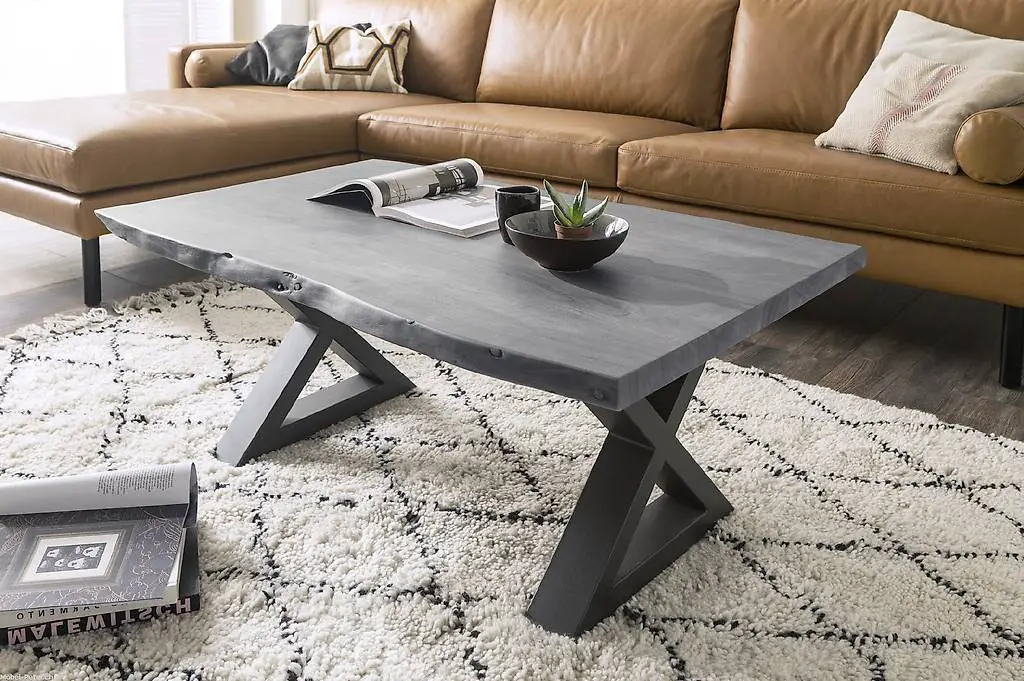 Couchtisch Akazie grau mit X Fuss