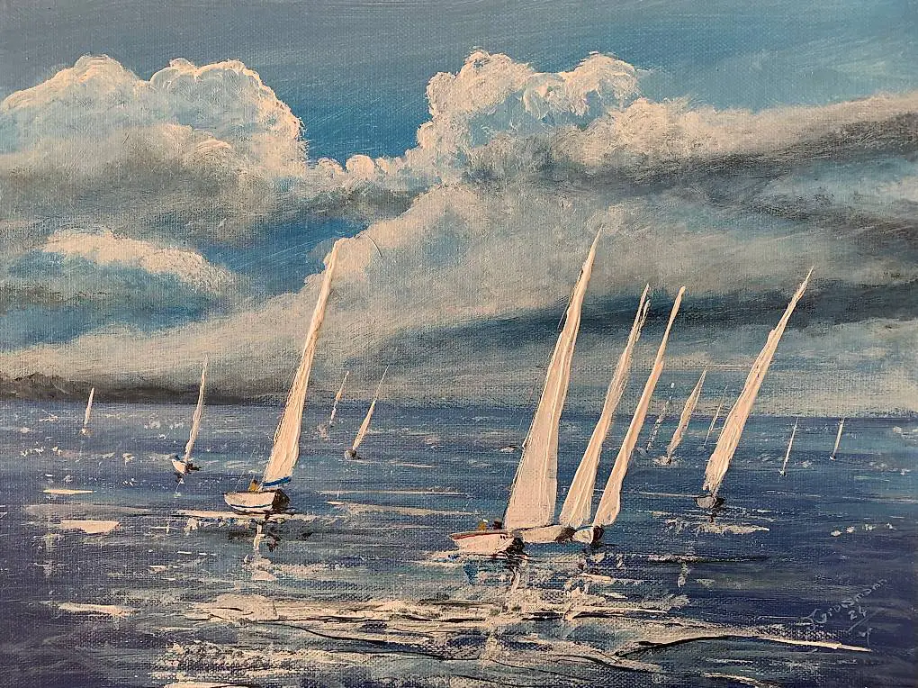 Segelboote am Wind, signiert M. Grossmann