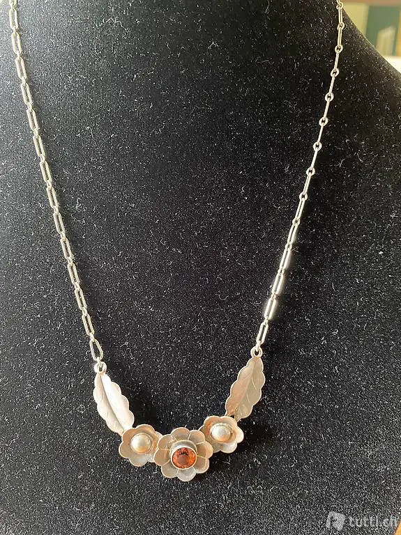 antikes Collier Silber 835er mit Blumen und Blättern