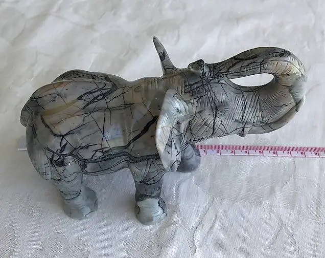 Edelstein-Elefant Jaspis/Picaso grau