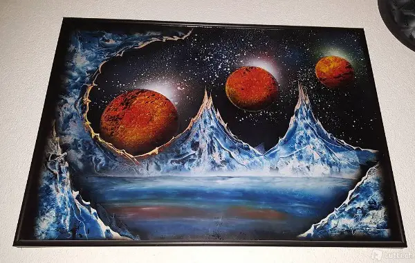 Fantasiebild mit Planeten, Handarbeit