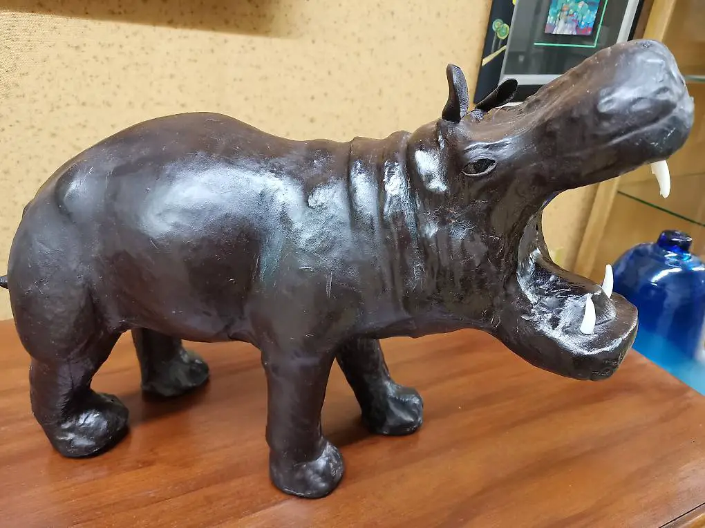 Nilpferd vintage Hippo Leder Skulptur