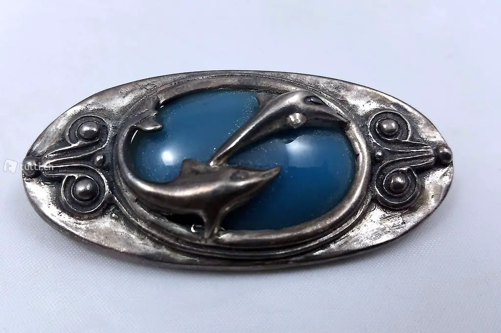  Sterlingsilber Ansteckbrosche mit Delfin-Motiv