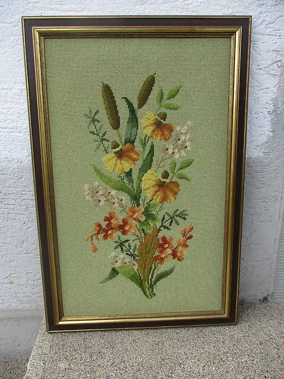 Gobelin-Bild Blumen in Vase 48,5 x 73,5 cm Landliebe Kunst