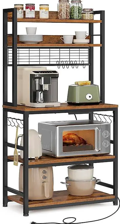 VASAGLE Küchenregal, Standregal mit Steckdosen, Mikrowellen-