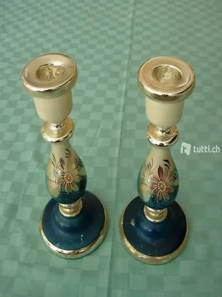  Bauernsilber Kerzenständer Paar Blumendecor blau