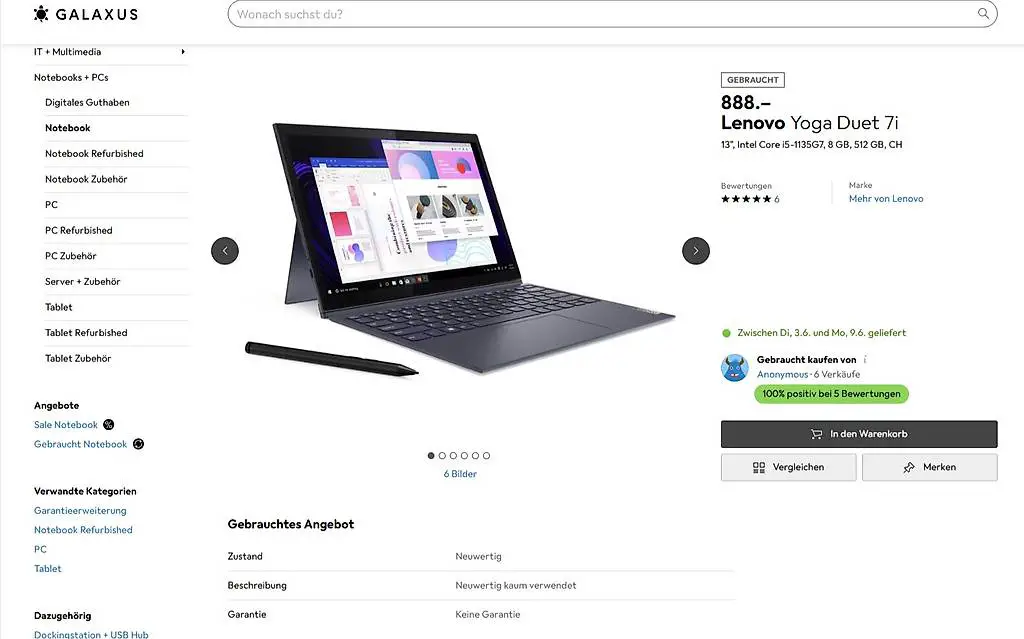 Lenovo Yoga Duet 7i Notebook und Tablet Windows 11