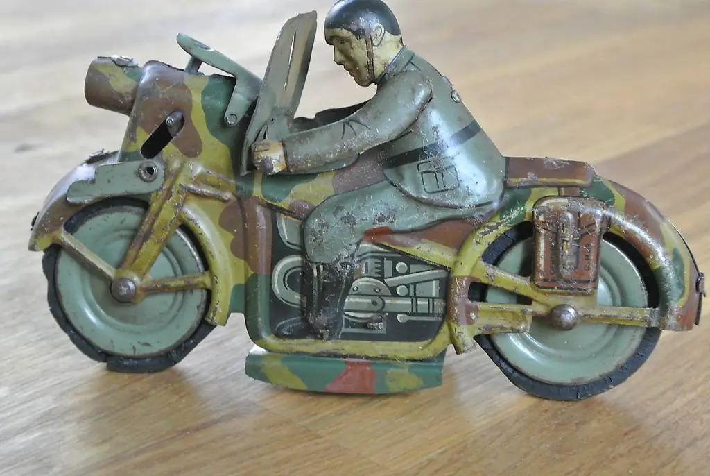 Militär Motorrad, Blech Motorrad, Töff, Blechspielzeug
