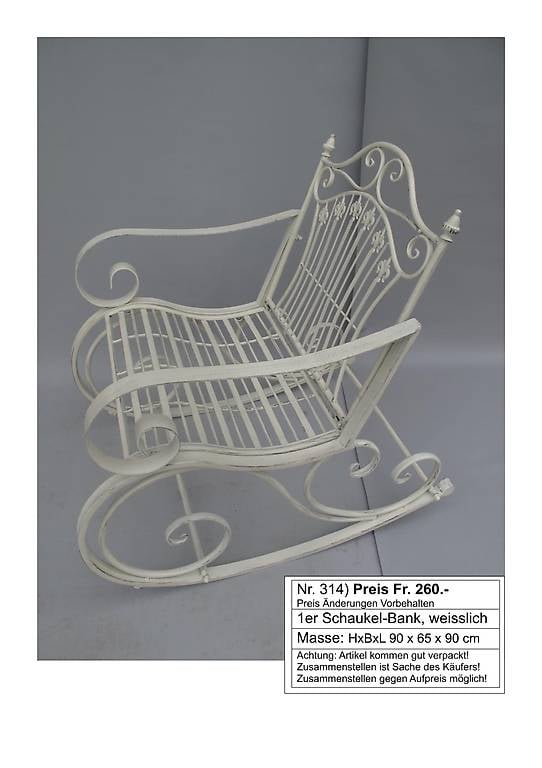 1er Schaukel-Bank, weisslich, Garten, Metall, antik look