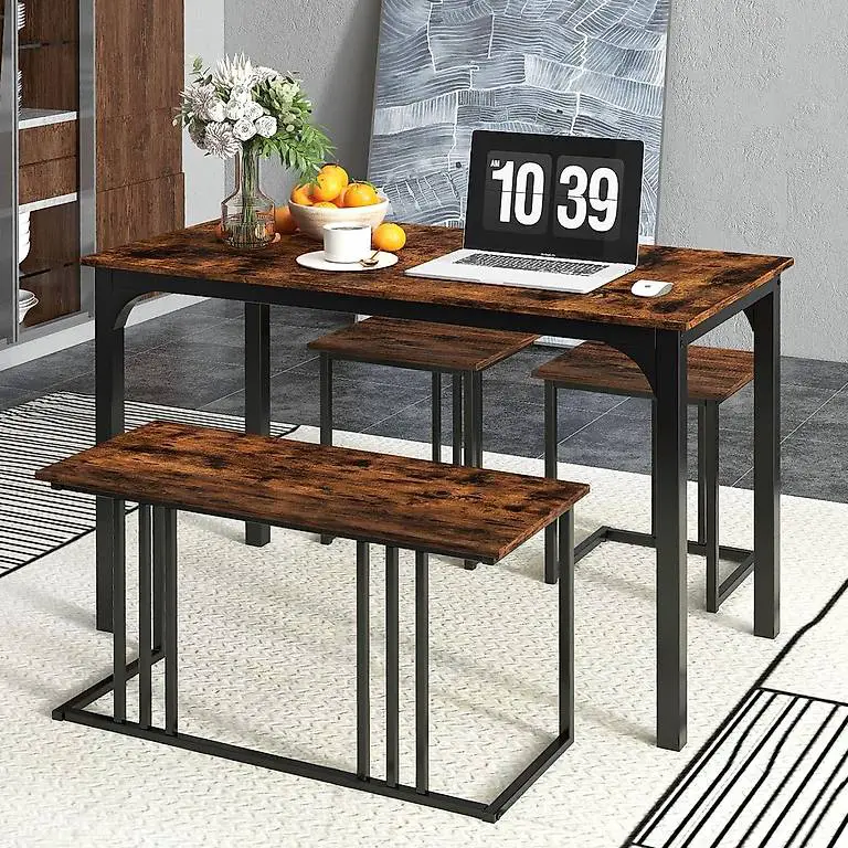 GIANTEX Esstisch mit Bank & 2 Hockern, Küchentisch Bartisch