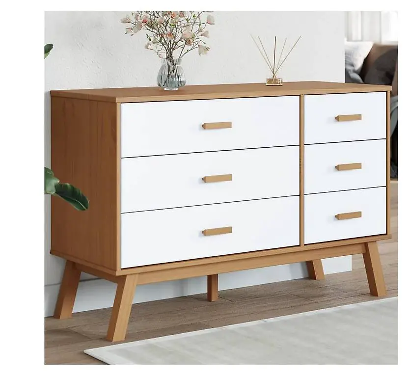 Schubladenschrank OLDEN Weiss und Braun Massivholz Kiefer